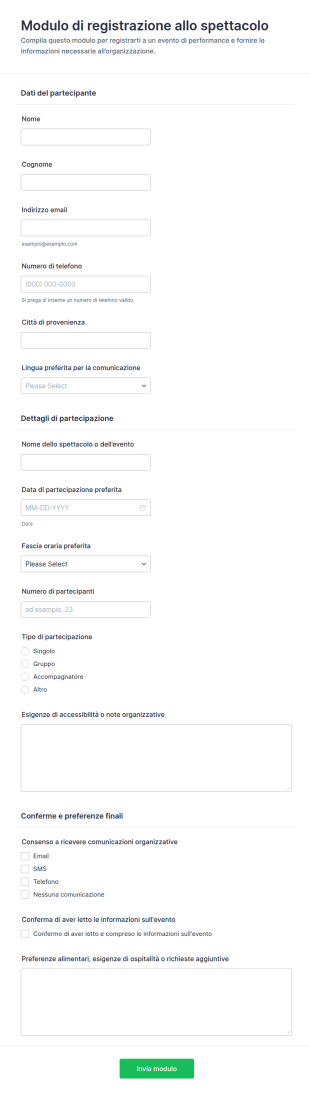 Iscrizione All’evento Per Le Performance