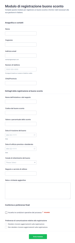 Iscrizione Buono Sconto