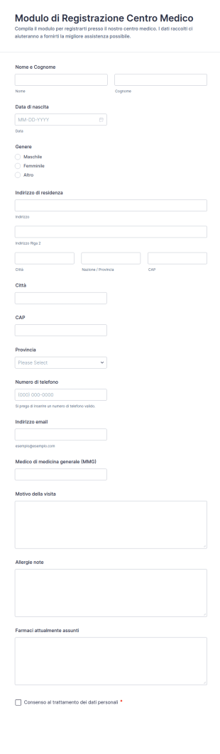 Iscrizione Centro Medico Form