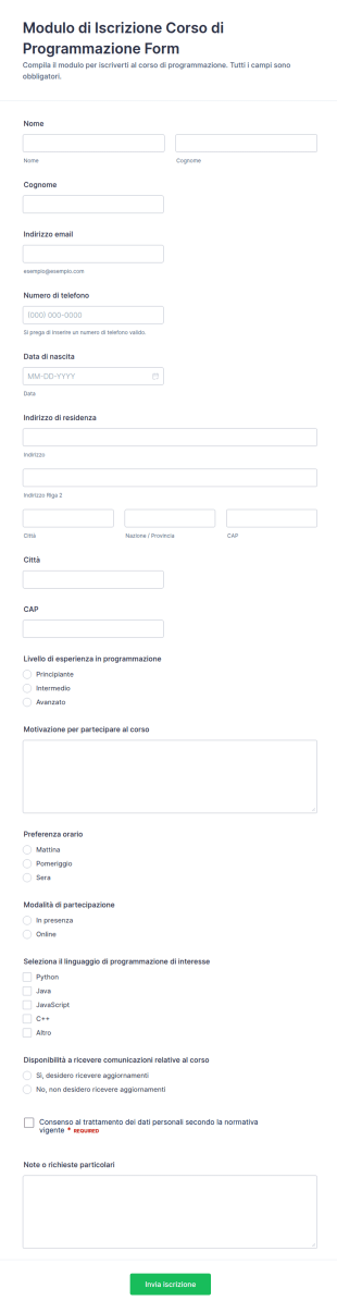 Iscrizione Corso Di Programmazione