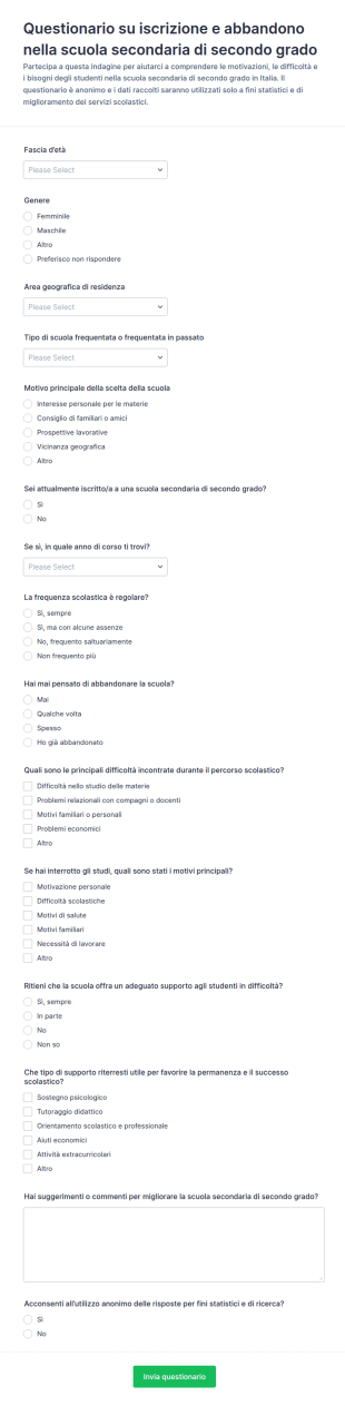 Iscrizione E Abbandono Scolastico Survey