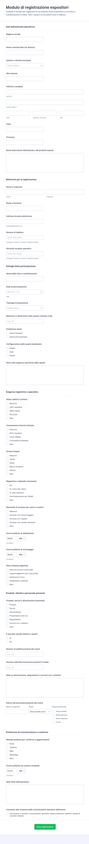 Iscrizione Espositore Form