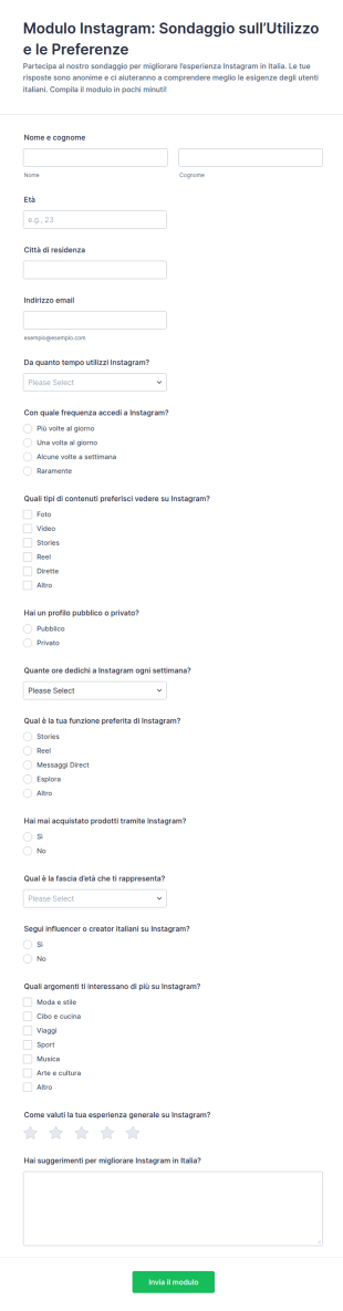 Iscrizione Instagram Survey