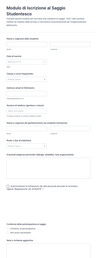 Iscrizione Per Il Recital Studentesco Form