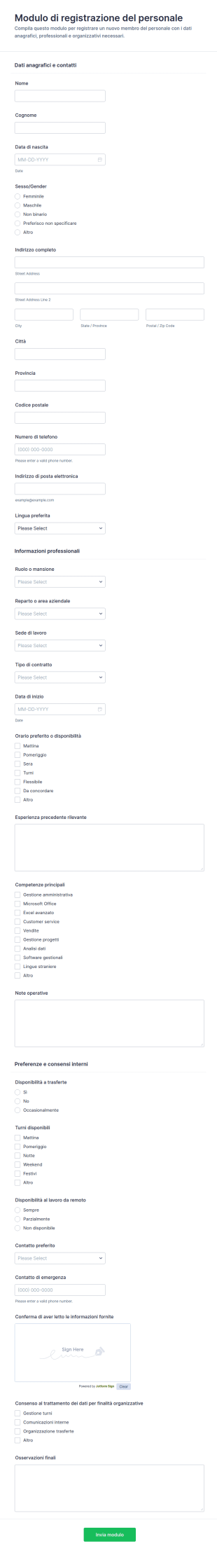 Iscrizione Personale Form