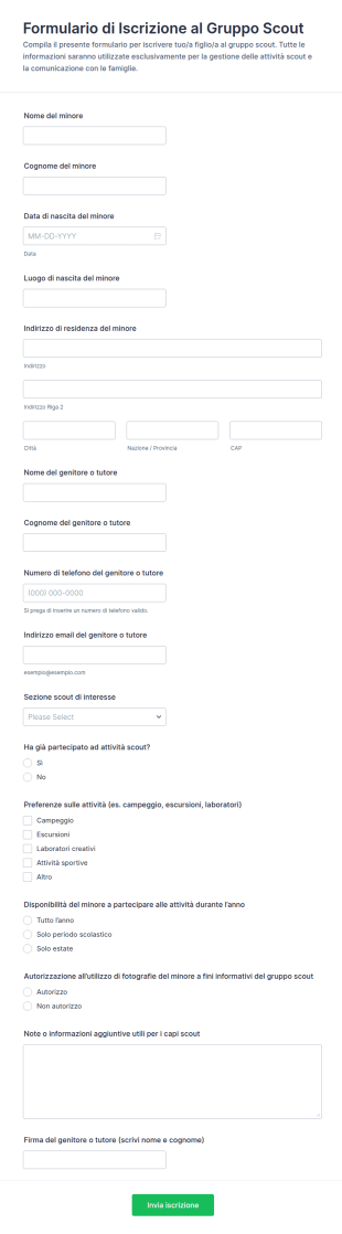 Iscrizione Scout Form