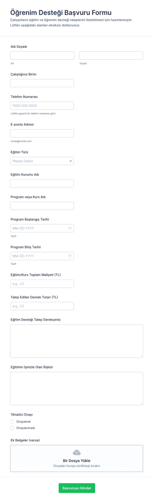 İşe Alım Eğitim Desteği Başvuru Form Şablonu