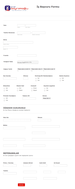 İşe Alım Form Şablonu