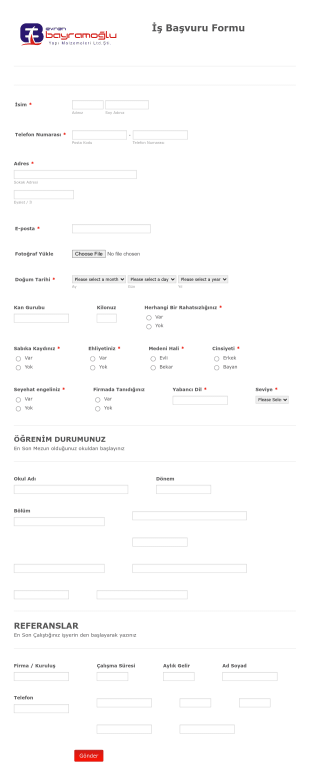 İşe Alım Form Template