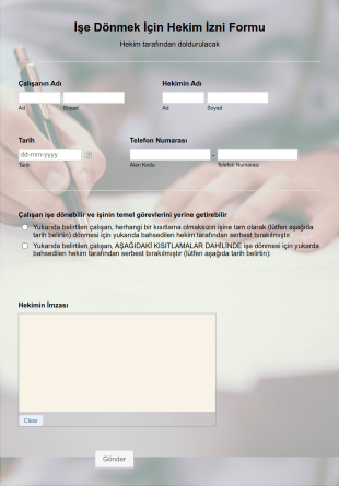 İşe Dönmek İçin Hekim İzni Form Template