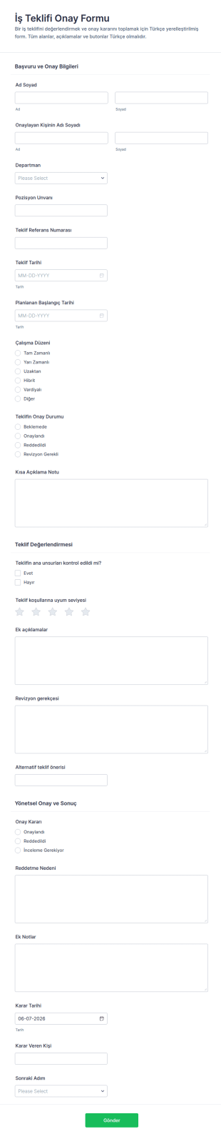 İşe Teklif Onay Form Şablonu