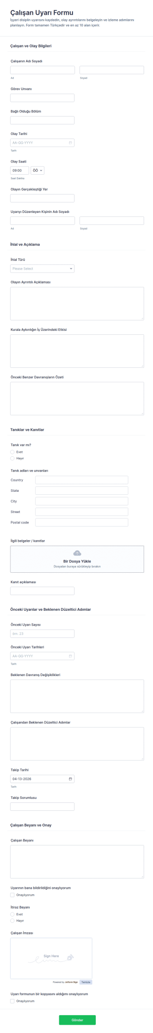 İşe Uygunsuzluk Geri Bildirim Form Şablonu