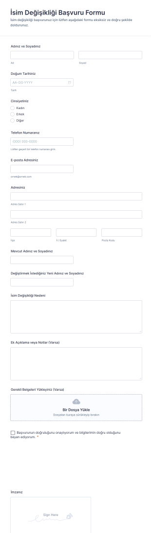 İsim Değişikliği Başvuru Form Şablonu