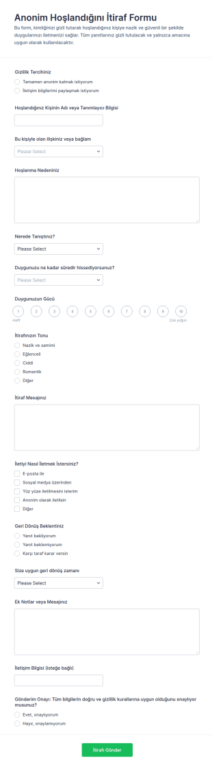 İsimsiz Hoşlanma İtirafı Form Şablonu