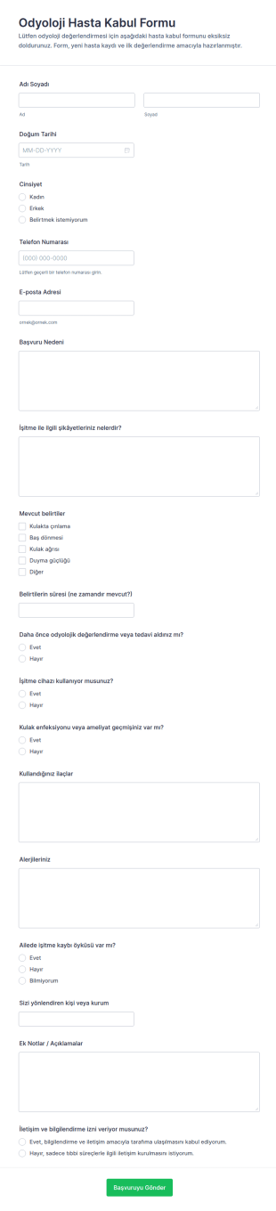 İşitme Testi Hasta Bilgi Form Şablonu