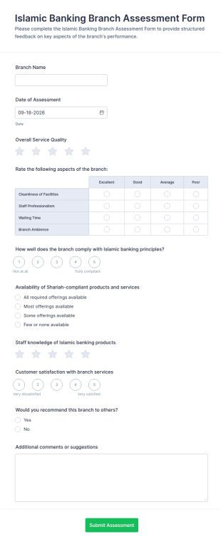 Islamic Banking Branch Assessment Form Template