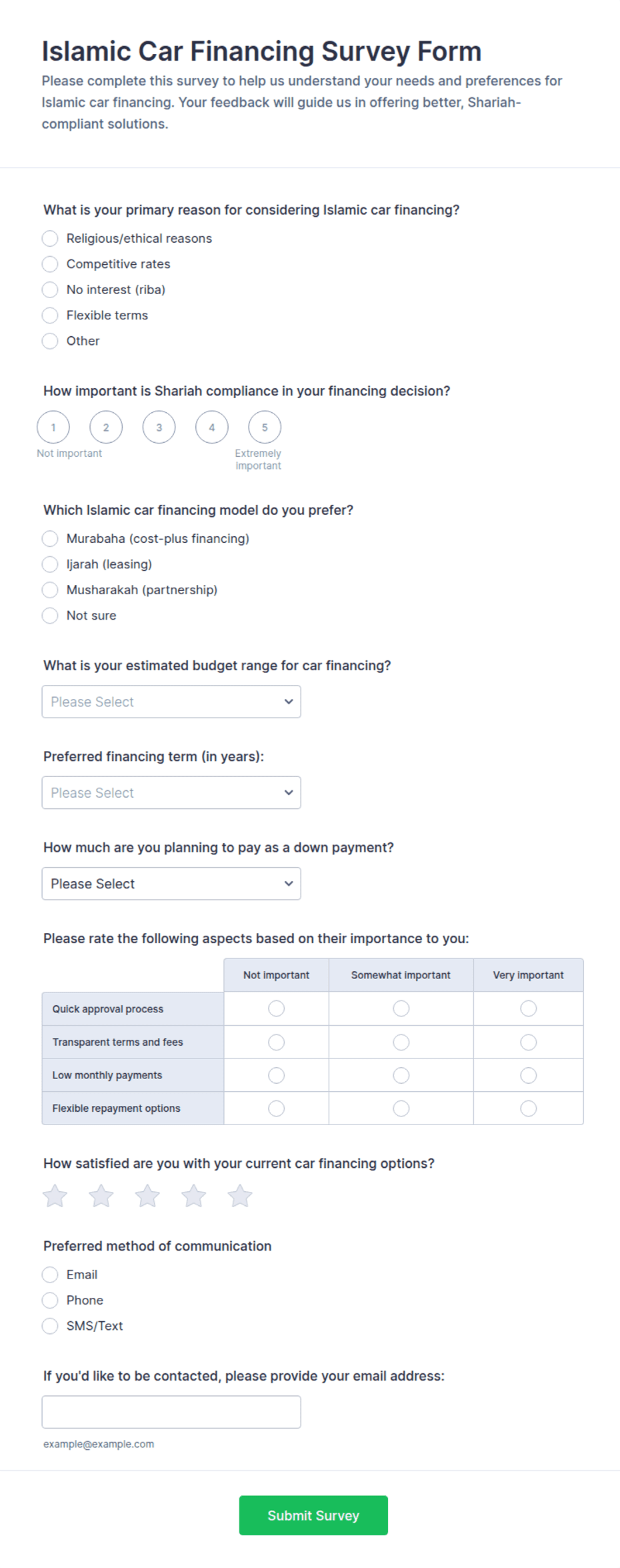 Islamic Car Financing Survey Form Template | Jotform