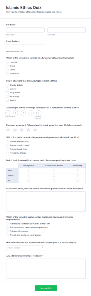 Islamic Ethics Quiz Form Template