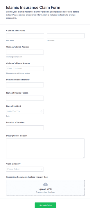 Islamic Insurance Claim Form Template