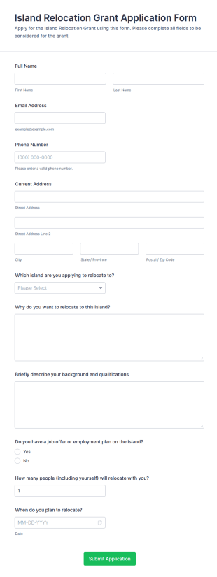 Island Relocation Grant Application Form Template