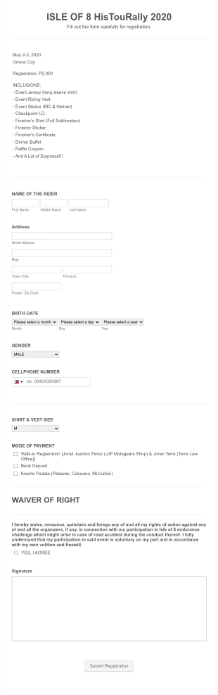 Isle Of 8 Histourally 2020 Registration Form Template