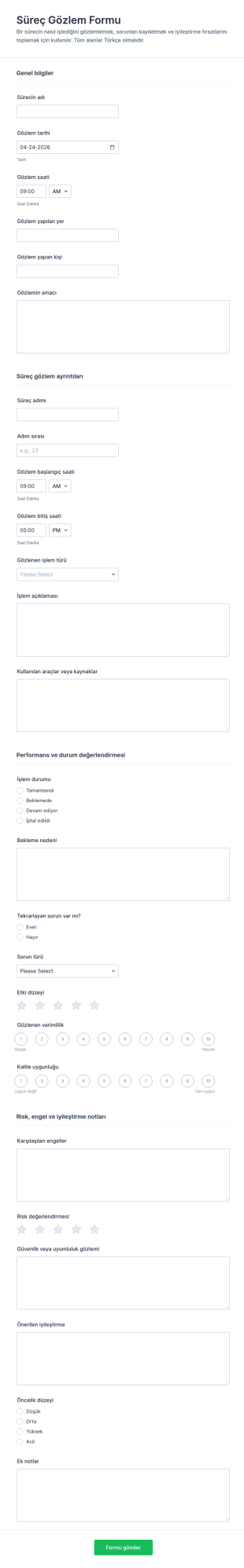 İşlem Gözlem Form Şablonu