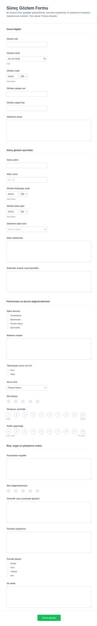 İşlem Gözlem Form Şablonu