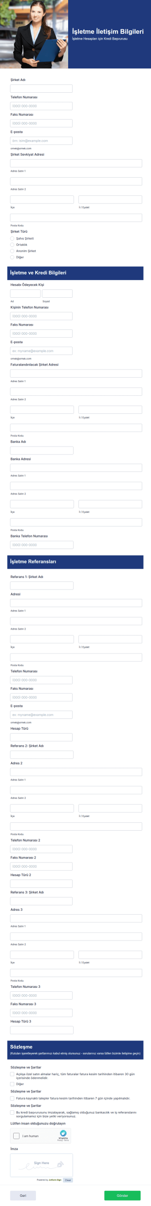 İşletme Hesabı Için Kredi Başvurusu Form Şablonu