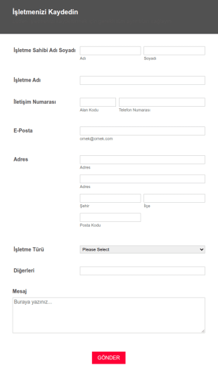 İşletme Kayıt Form Şablonu