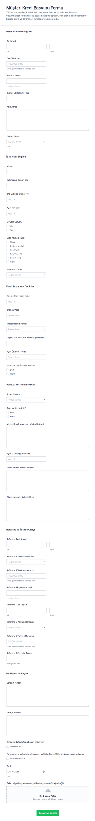 İşletme Kredi Başvuru Form Şablonu