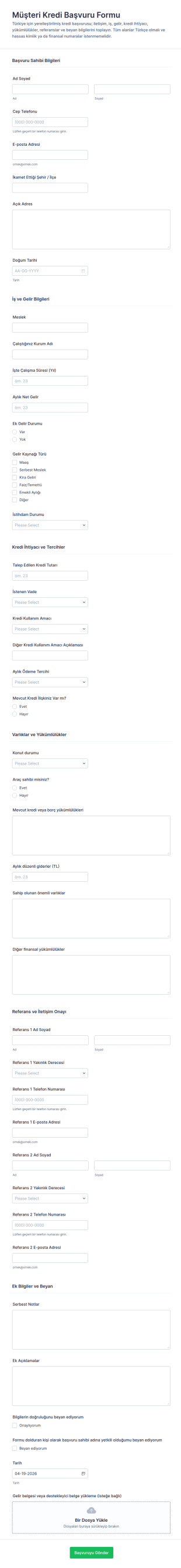 İşletme Kredi Başvuru Form Şablonu