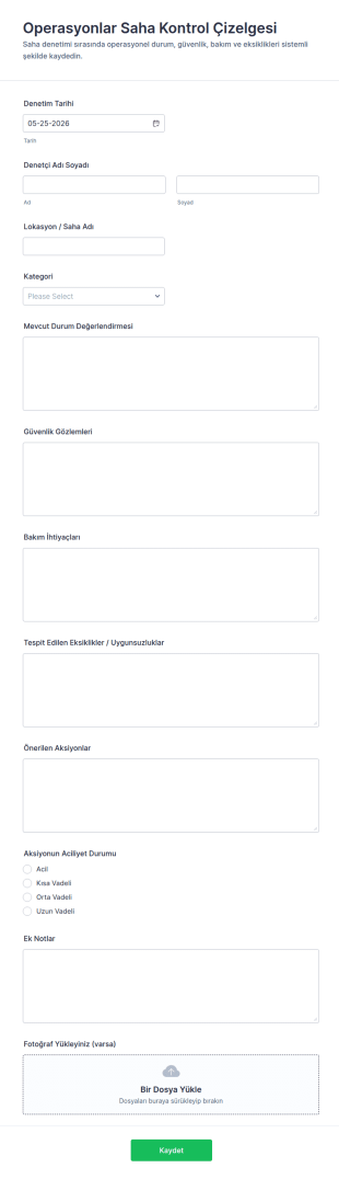 İşletme Sahası Gezisi Kontrol Listesi Form Şablonu