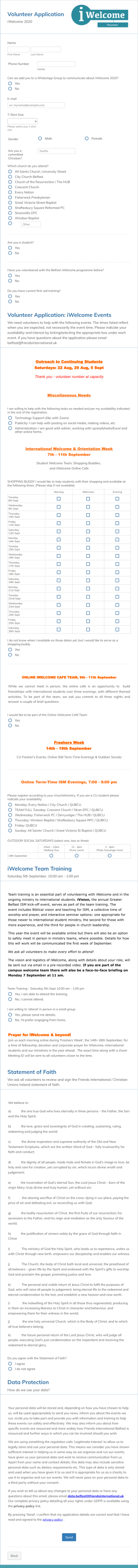 International Student Volunteer Application Form Template