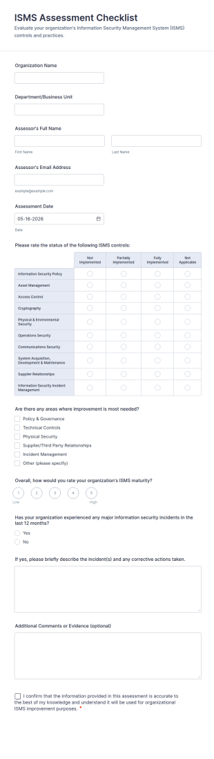 ISMS Assessment Checklist Form Template
