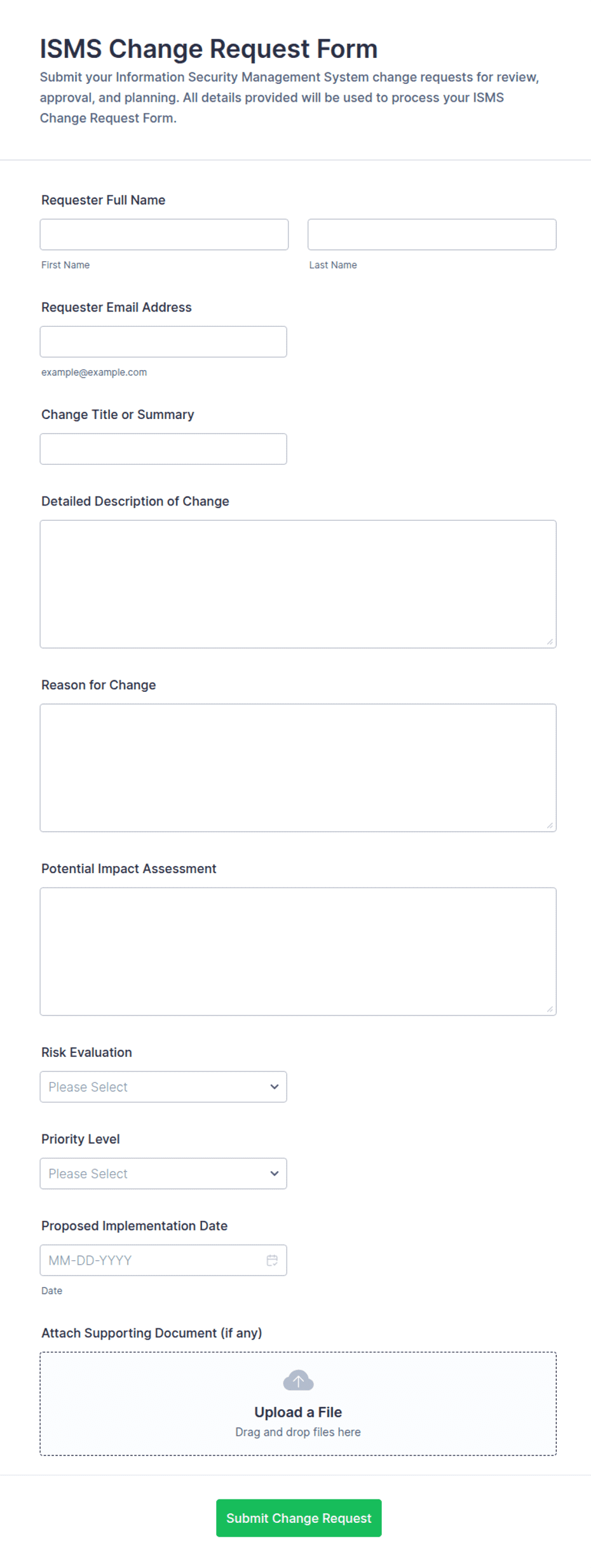 ISMS Change Request Form Template | Jotform