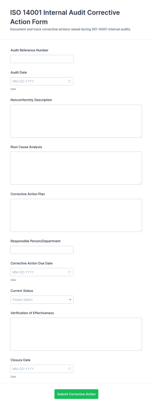ISO 14001 Internal Audit Corrective Action Form Template
