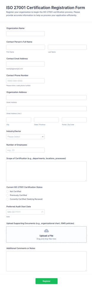 ISO 27001 Certification Registration Form Template