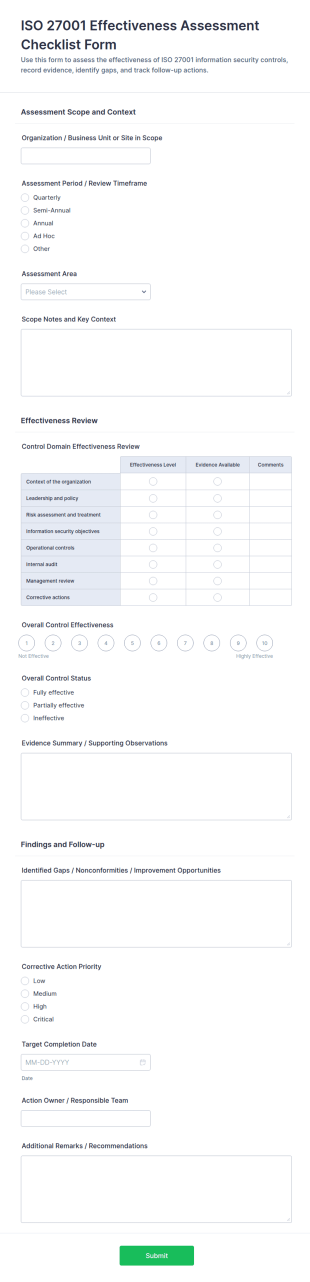 ISO 27001 Effectiveness Assessment Form Template