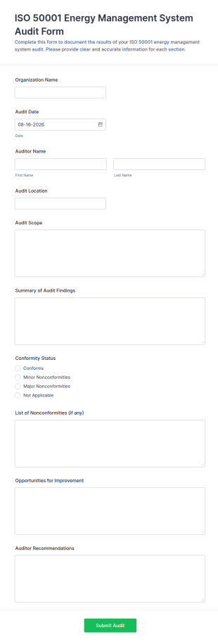 ISO 50001 Energy Management System Audit Form Template