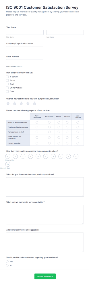 ISO 9001 Customer Satisfaction Survey Form Template