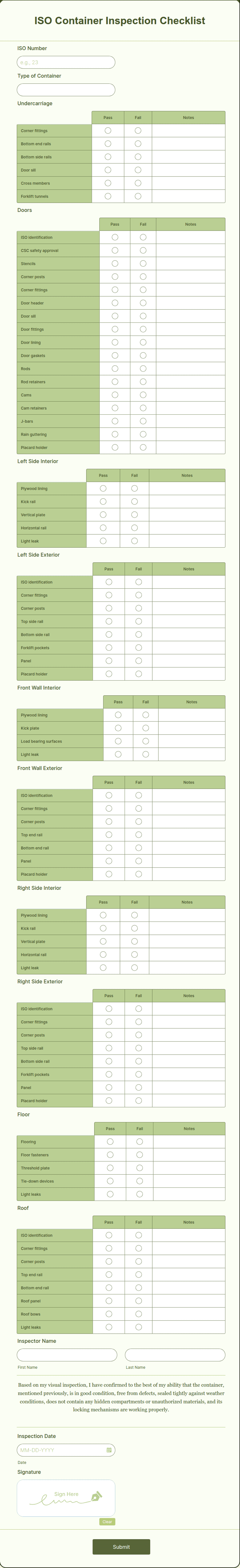 ISO Container Inspection Checklist Form Template | Jotform