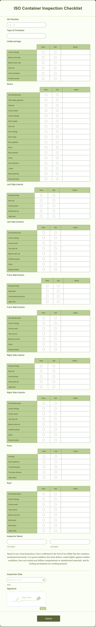 ISO Container Inspection Checklist Form Template