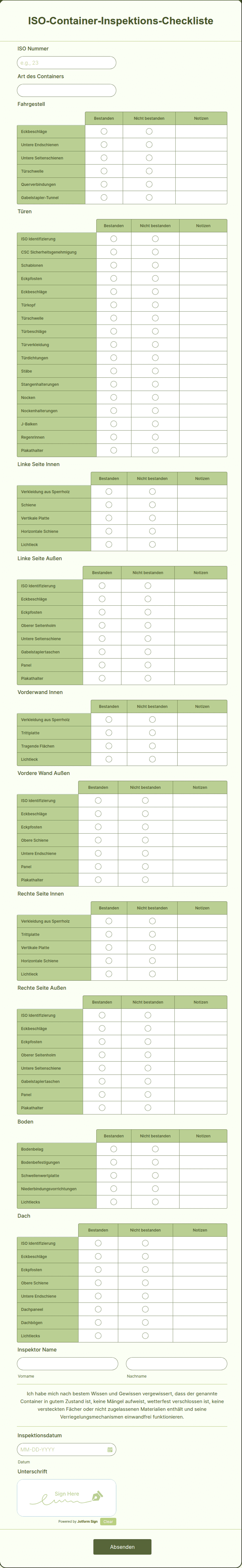 Iso Container Inspection Checklist Form ISO-Container-Inspektions-Checkliste | Jotform