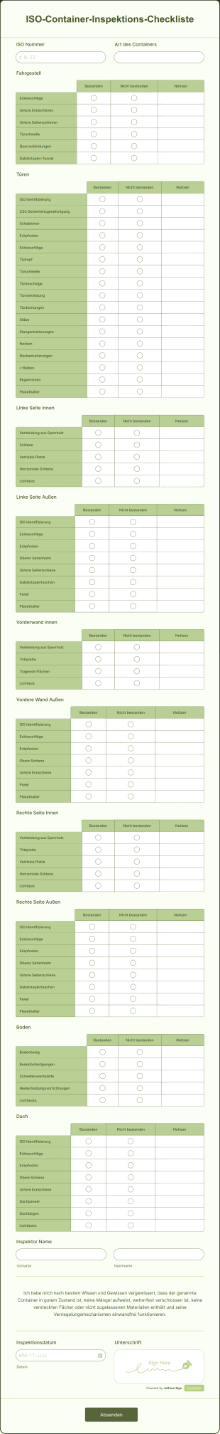 ISO Container Inspektions Checkliste