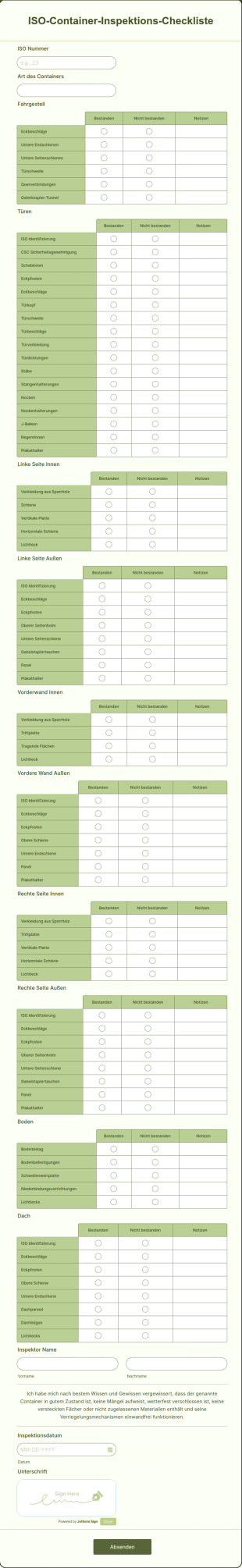 ISO Container Inspektions Checkliste