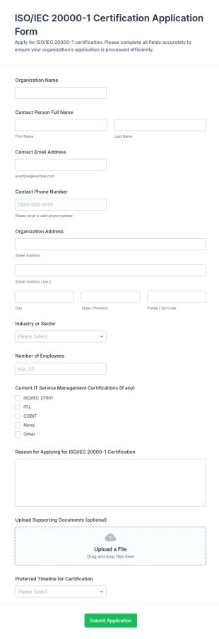ISO/IEC 20000 1 Certification Application Form Template