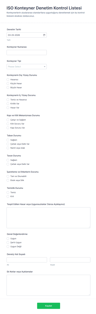 ISO Konteyner Denetim Kontrol Listesi Form Şablonu