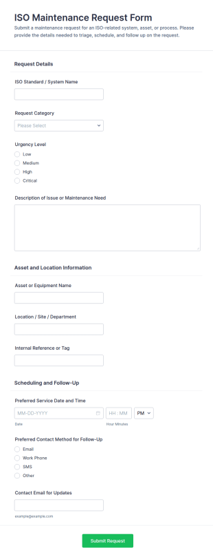 ISO Maintenance Request Form Template