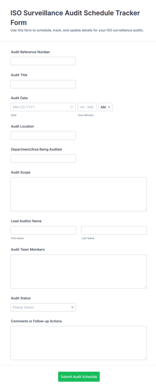 ISO Surveillance Audit Schedule Tracker Form Template