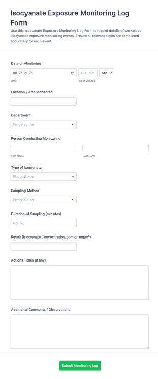 Isocyanate Exposure Monitoring Log Form Template